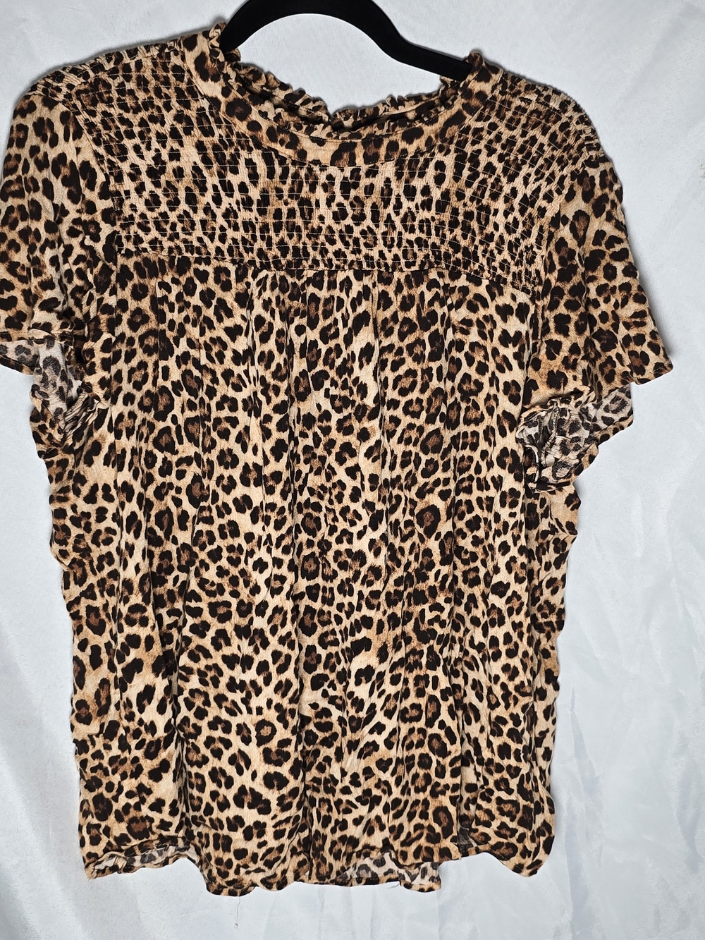 torrid Leopard Print Short Sleeve Top - Tan & Black Smocking Mock Neck,  Sz 2X